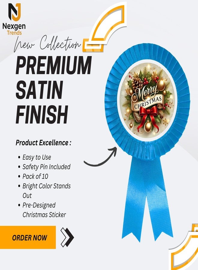 NEXGEN TRENDS Single Line Christmas Satin Ribbon Badge with Merry Christmas Logo - Premium Event Badge for Kids, Schools, Office Parties & Carol Programs (Pack of 10) (Sky Blue) - Image 2